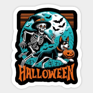 Skeleton Chasing Dog Halloween Sticker